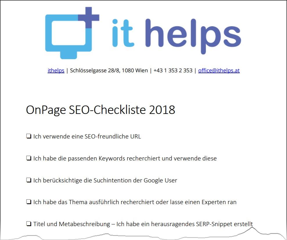 Screenshot der PDF "OnPage-SEO-Checkliste"