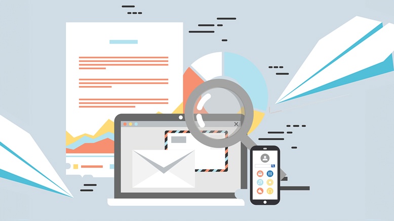 Laptop, Handy und E-Mail als Illustration für E-Mail-Marketing.