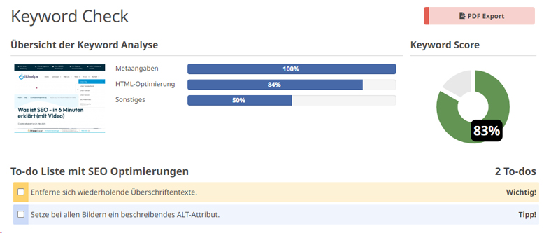 seobility keyword check ergebnis